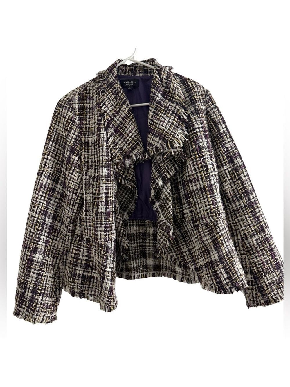 Vintage Katherine NY Fringe Tweed Blazer Purple Gold XL $149 Y2K Career NWT